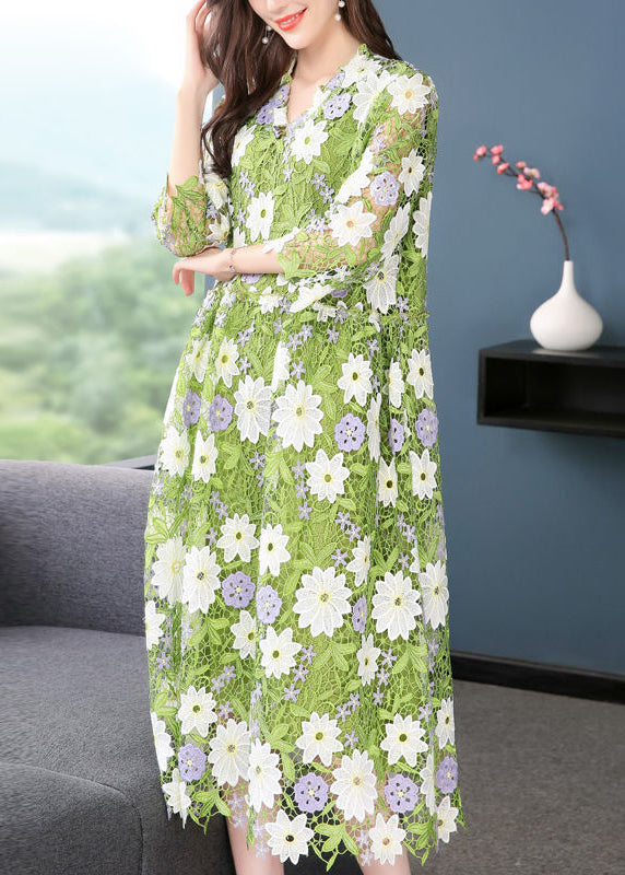 Green plus lace embroidered V-neck dress main image 0