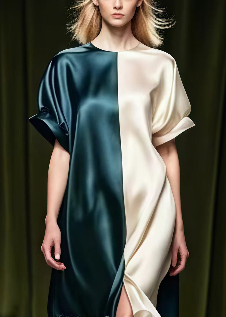 Beautiful Colorblock Asymmetrical Design Oversized Silk Robe Dresses Summer main image 0