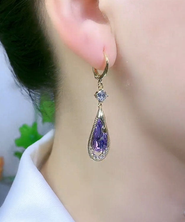 Ishin Purple  Colour Gold Plated AD Drop Earring