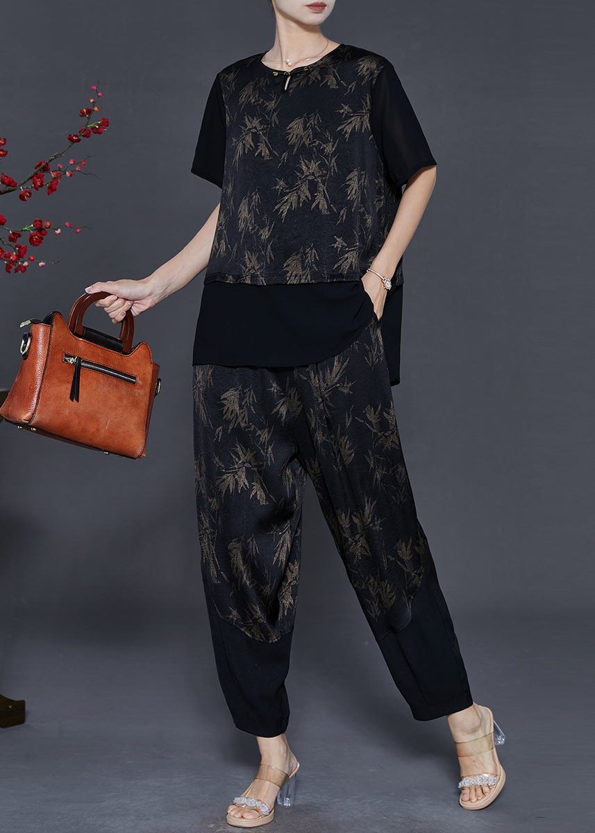 Chic Square Collar Patchwork Silk Two Pieces Set Summer main image 1