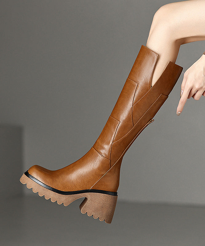 Brown Chunky Sole Leather Boots Boota main image 0