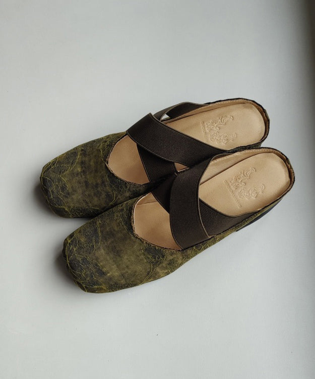 Green Chunky Chinese Style Floral Buckle Strap Splicing Sandals OI028 main image 0