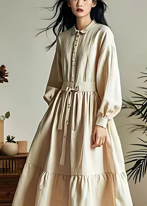 Amarican Long Cotton Dress-Beige