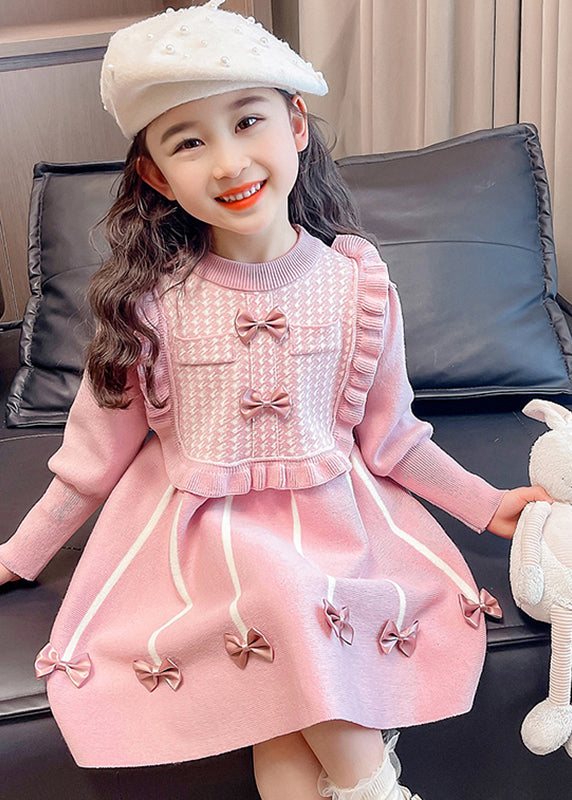 Fashion Colorblock O-Neck Bow Dot Patchwork Tulle Kids Vacation Maxi Dresses Spring TG009