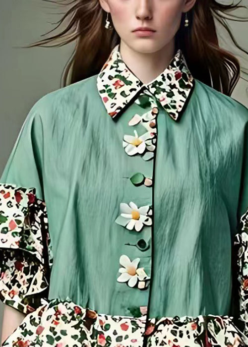Green Peter Pan Collar Printed Top main image 1