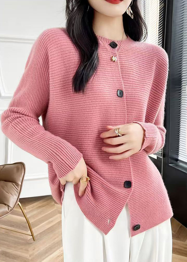 Beautiful Purple O Neck Button Short Knit Coat Fall QC040