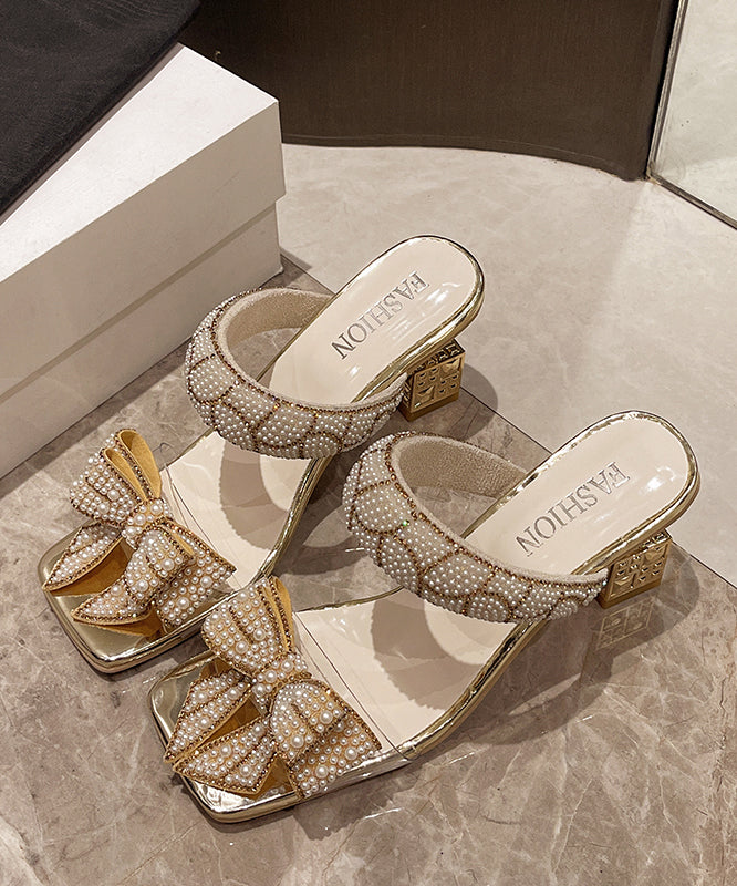 Chic Faux Stiletto Peep Splicing Sandals Gold Zircon Toe Leather main image 1