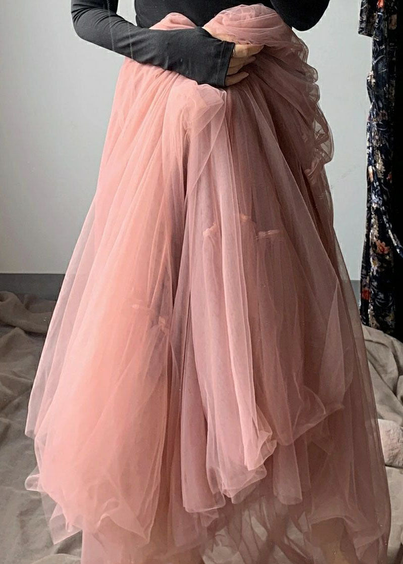 Bohemian Grey Blue High Waist Wrinkled Tulle Cake Skirt Spring main image 1