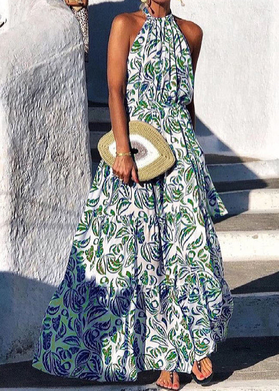 Italian Print Pockets Cotton Button Summer Ankle Dress main image 1