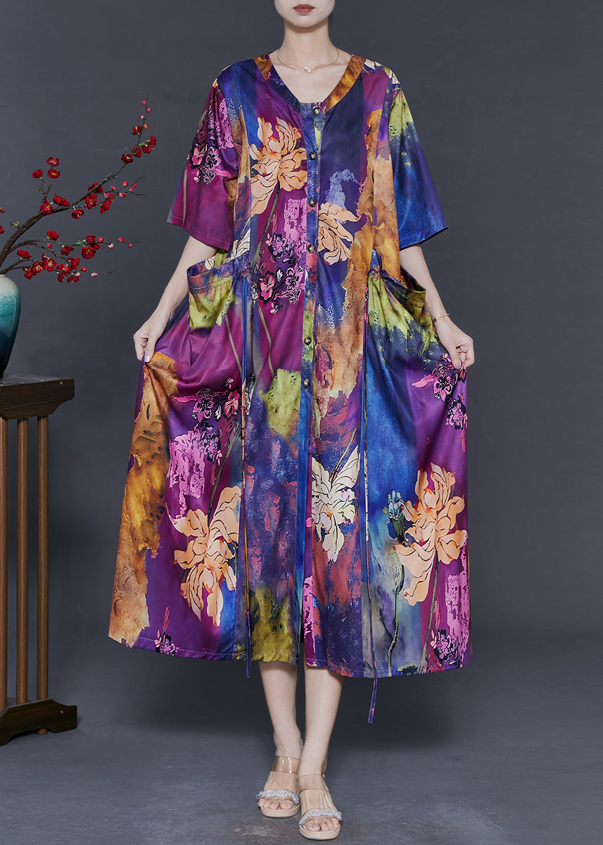 Italian Purple Zippered Wrinkled Velour Long Dress Butterfly Sleeve main image 0