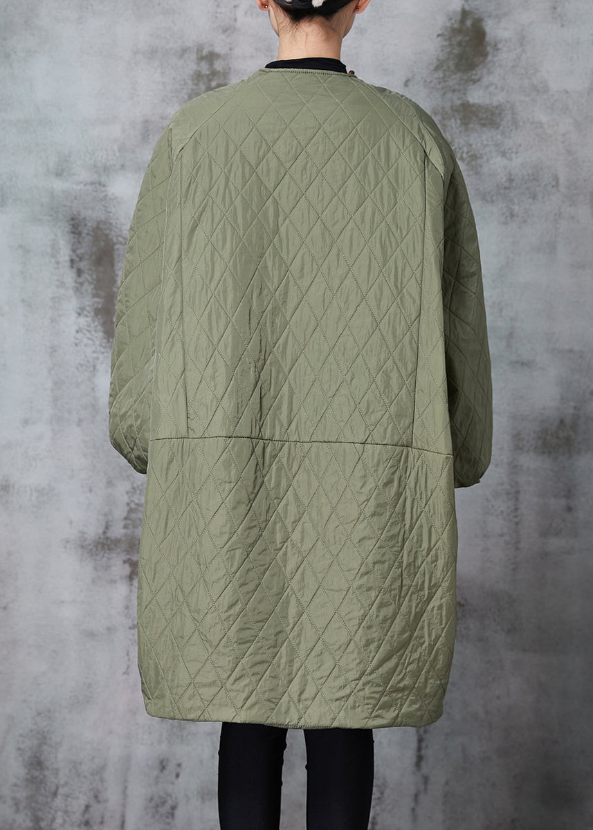 Plus Size Army Green O-Neck Patchwork Pockets Button Fleece Wool Lined Parka Winter