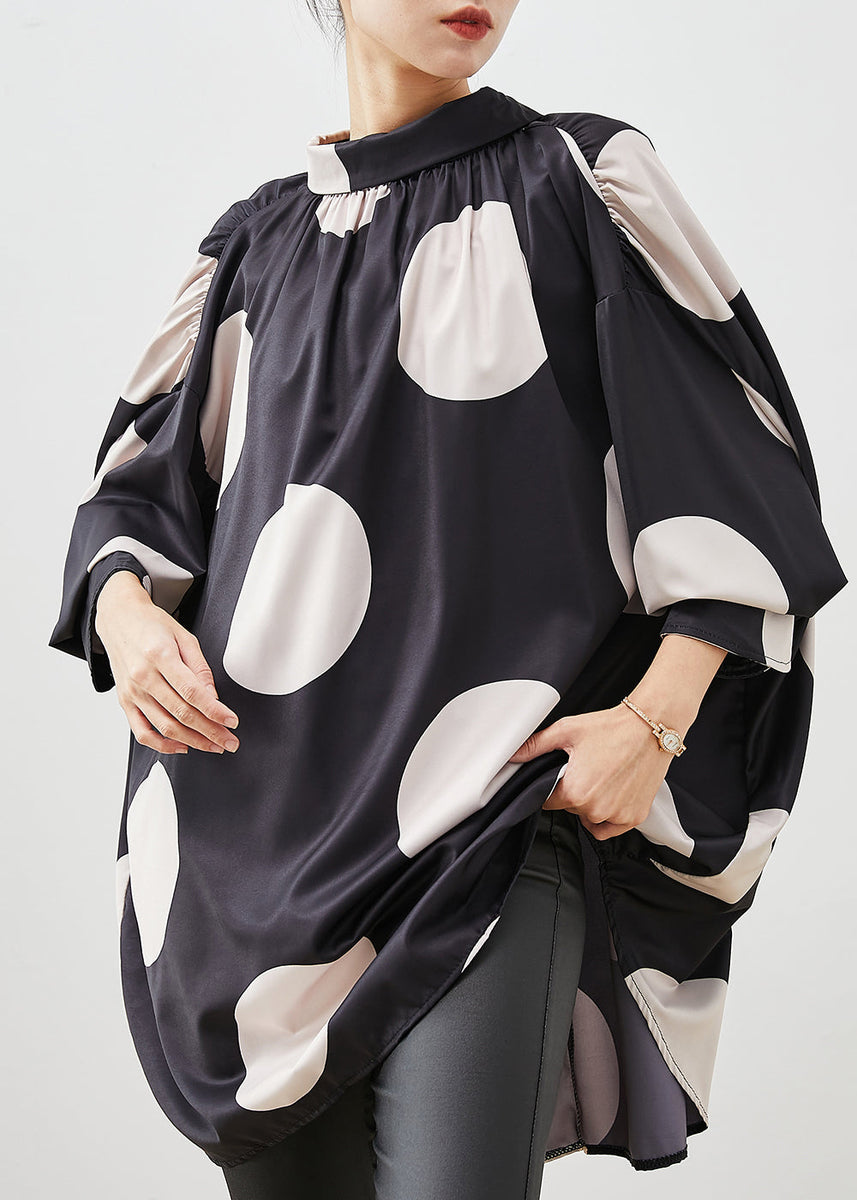 Elegant Black Tasseled Print Silk Shirts Summer main image 1