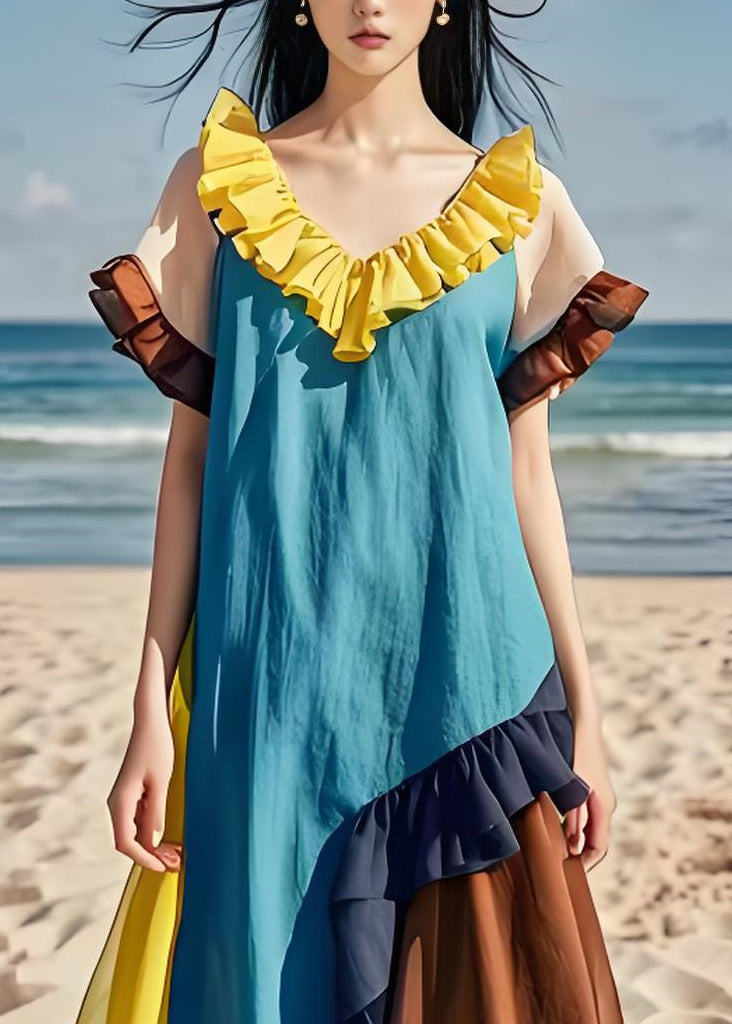 Modern Colorblock Ruffled Patchwork Cotton Holiday Dress Spring main image 1