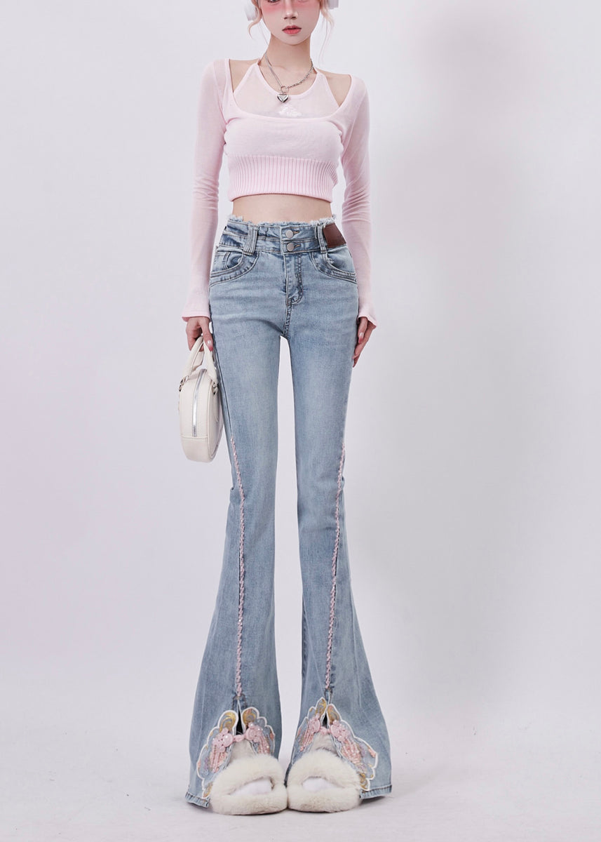 LIGHT BLUE EMBROIDERY TOP WITH BELL BOTTOM TROUSER PANT SET main image 1