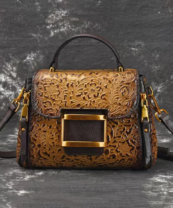 Retro Brown Embossing Paitings Calf Leather Messenger Bag main image 0