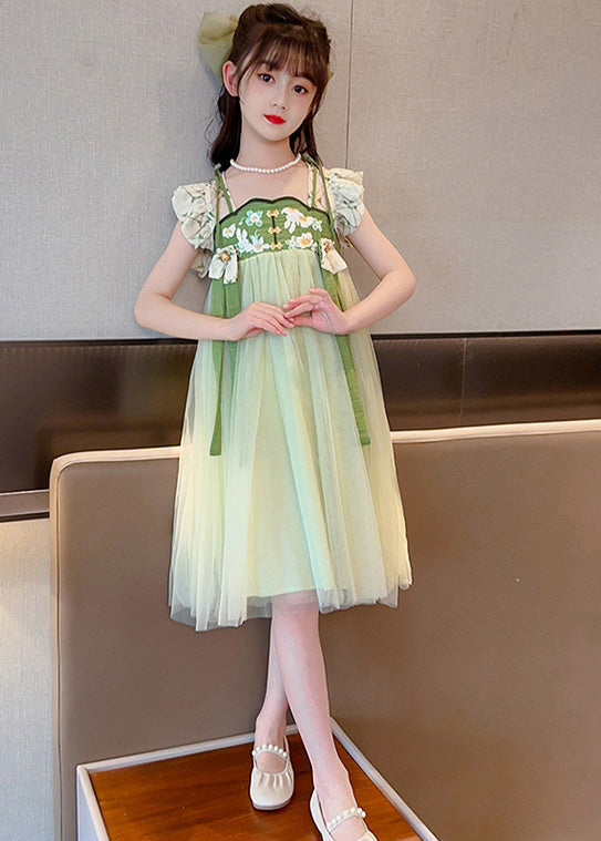 Chic Light Green Tasseled Patchwork Lace Tulle Long Dresses Summer main image 0