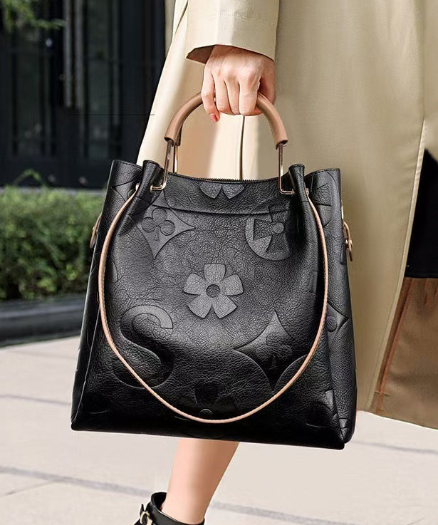 Wavlynn Red Embossed Calf Leather Tote Bag Unique Compact Handbag With Interior Pockets