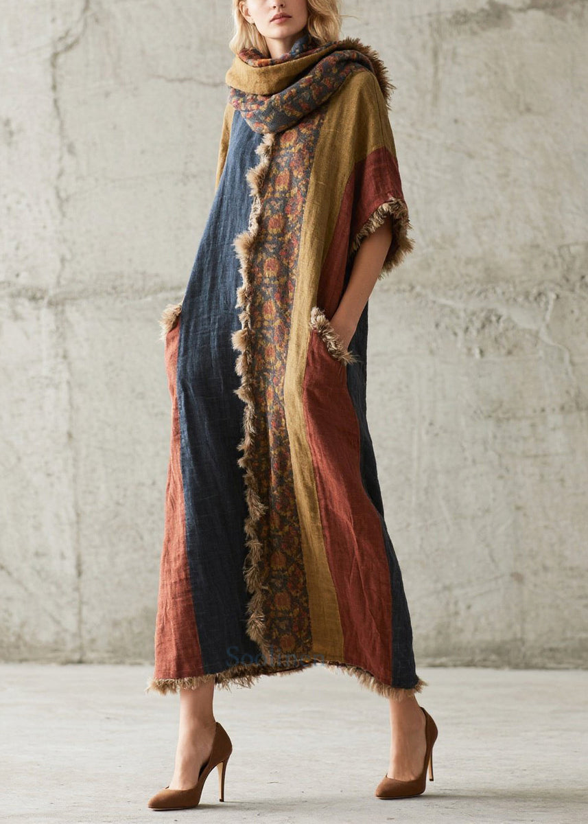 Women Black Patchwork Character Summer Maxi Dresses Half Sleeve main image 1