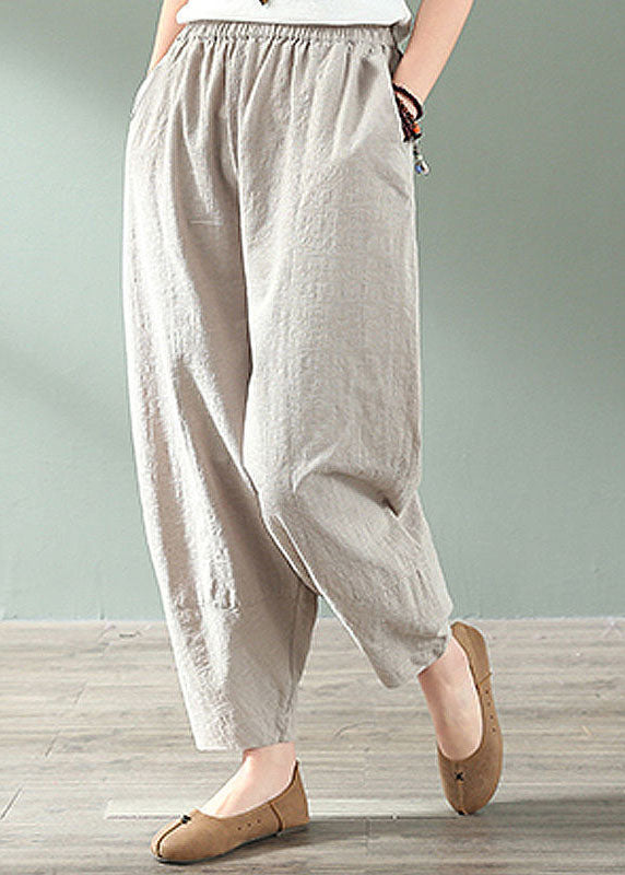 Plus Size Women Linen Pocket Elastic Waist Pure Color Pants main image 1