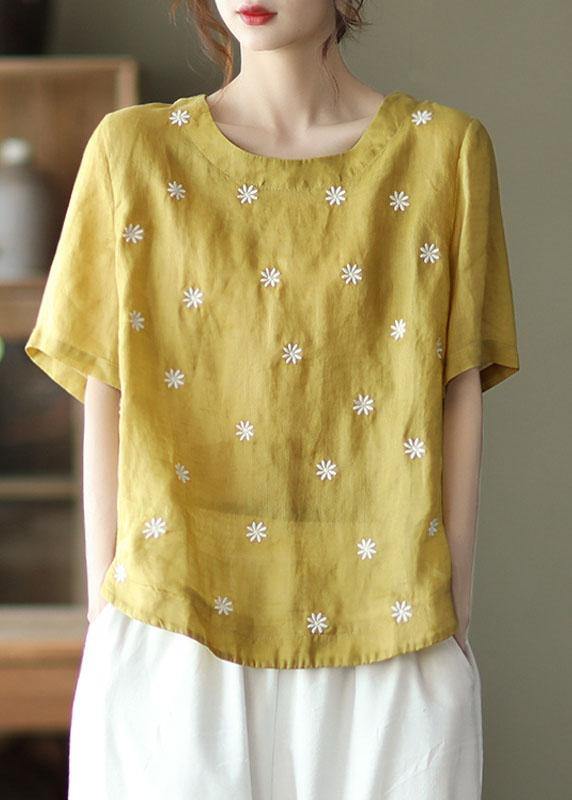 Women Summer Artsy Embroidery 100%Ramie O-Neck Blouse main image 1