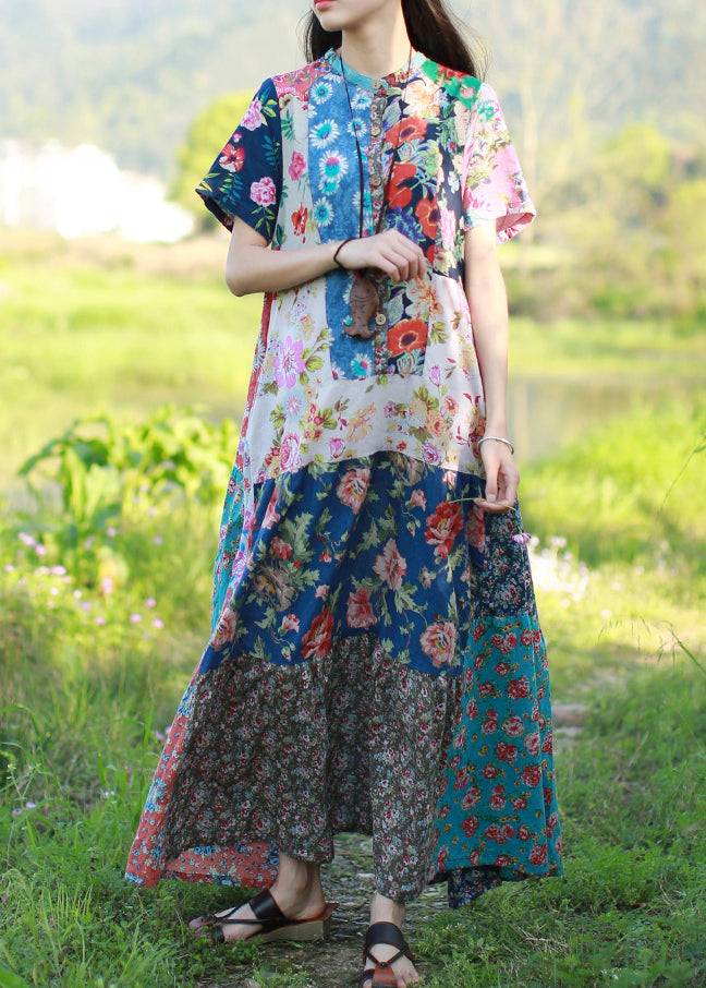 Stand Collar Pocket Print Dress