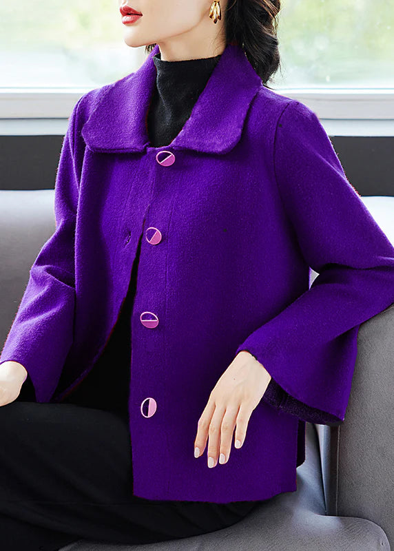 Classy Rose Peter Pan Collar Pockets  Woolen Coat Fall