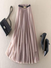 Khaki High Waist Exra Large Hem Tulle Skirts Wrinkled Spring