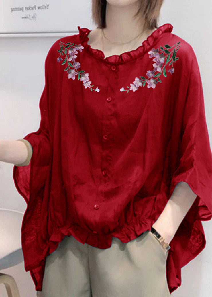 Art Black print Tops Ruffles Trim Half Sleeve Shirts Blouse Plus Size