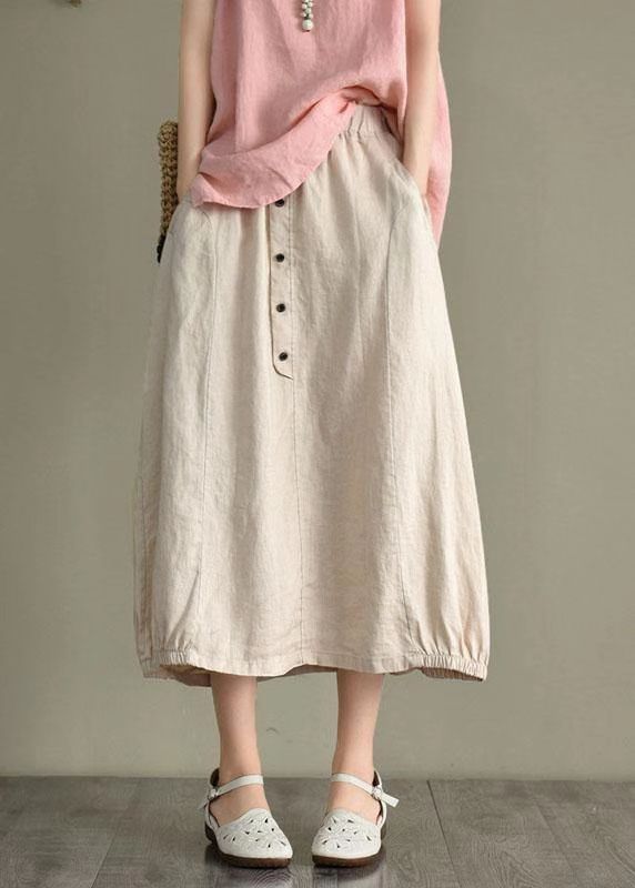 Simple Mulberry Retro Patchwork Pockets Summer Linen Skirt
