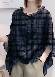 Art Green print Tops Ruffles Trim Half Sleeve Shirts Blouse Plus Size