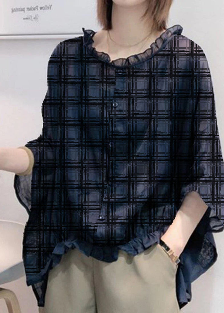 Art Green print Tops Ruffles Trim Half Sleeve Shirts Blouse Plus Size