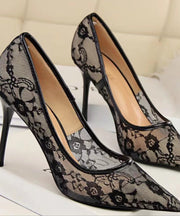 Pointed toe stiletto high heels female lace mesh sexy bed hollow single shoes 2025 spring new