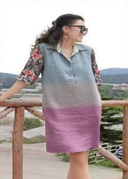 Handmade Gradient Peter Pan Collar Patchwork Vacation Mid Dresses Summer