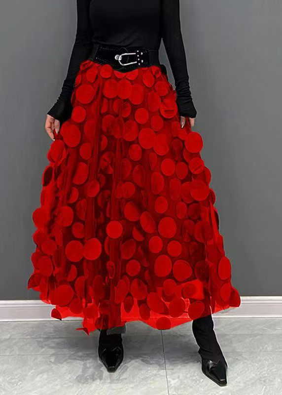 Elegant Dark Green Dot Patchwork Tulle Skirt Fall