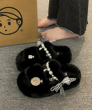 2025 New Khaki Nail Bead Bow Platform Teddy Slide Sandals