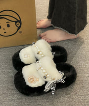 2025 New Khaki Nail Bead Bow Platform Teddy Slide Sandals