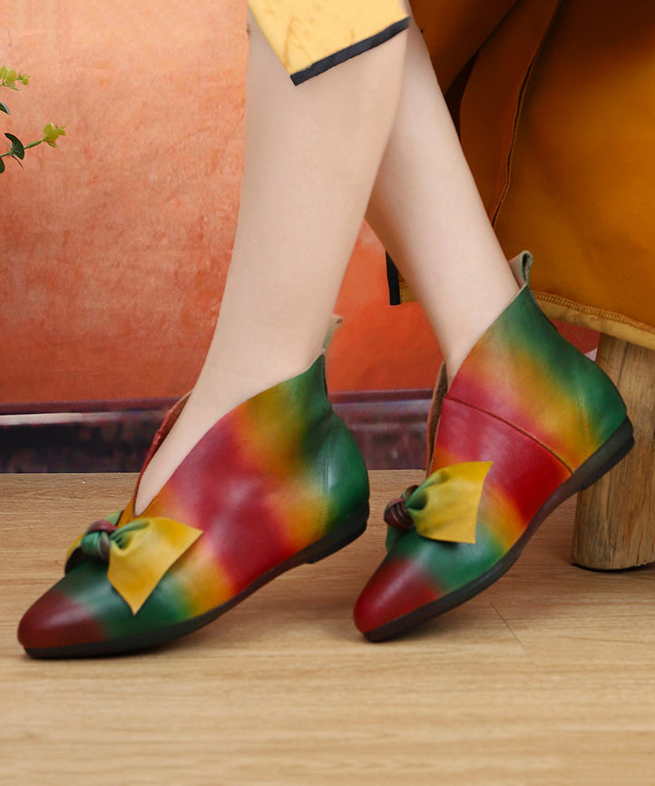 2025 New Soft Flats Colorful Ethnic Style Women Bow Ankle Boots