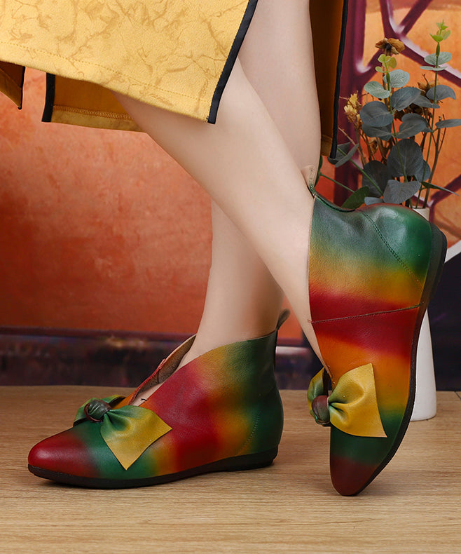 2025 New Soft Flats Colorful Ethnic Style Women Bow Ankle Boots