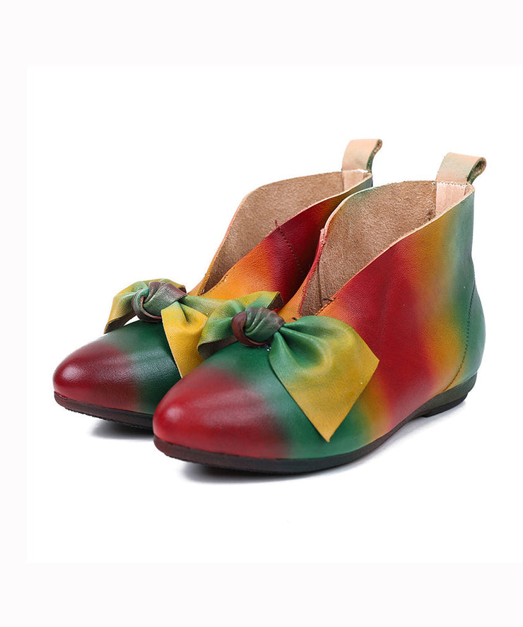 2025 New Soft Flats Colorful Ethnic Style Women Bow Ankle Boots