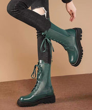 2025 Splicing Platform Boots Green Cowhide Leather Cross Strap