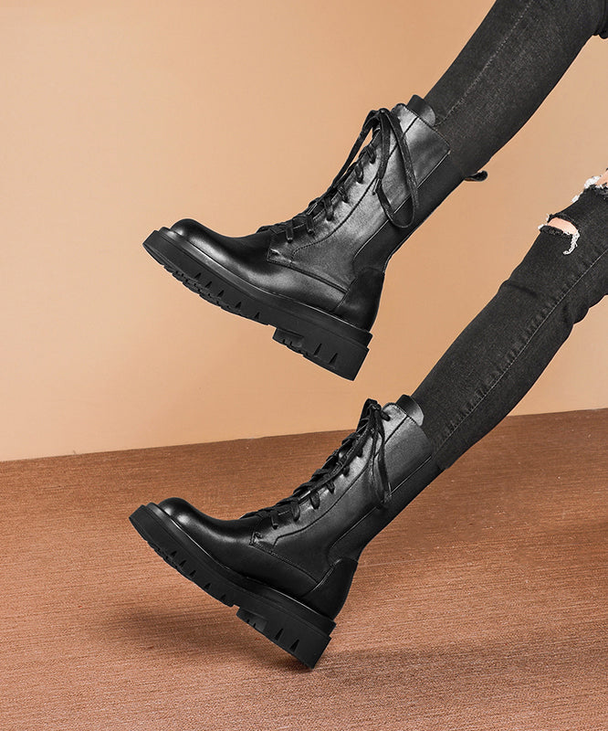 2025 Splicing Platform Boots Green Cowhide Leather Cross Strap