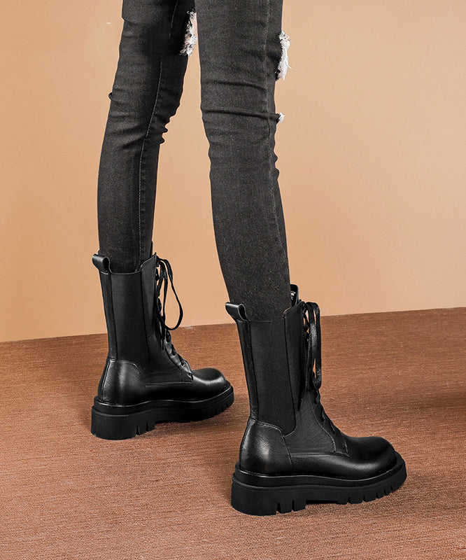 2025 Splicing Platform Boots Green Cowhide Leather Cross Strap