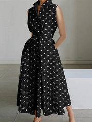 2025 White-small dots Peter Pan Collar Pockets Cotton Dress Long Sleeve