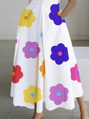 2025 White-small flower Peter Pan Collar Pockets Cotton Dress Long Sleeve