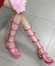 2025 Fashion Rose Hollow Out Chunky Heel Roman Cool Boots Open Toe