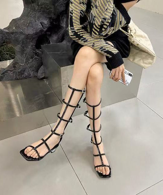 2025 Fashion Rose Hollow Out Chunky Heel Roman Cool Boots Open Toe