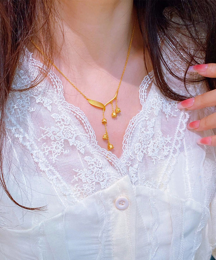 2025 Gold Sterling Silver Overgild Lily Of The Valley Tassel Pendant Necklace