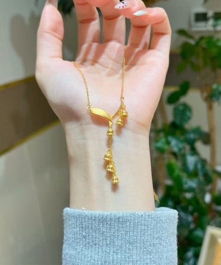 2025 Gold Sterling Silver Overgild Lily Of The Valley Tassel Pendant Necklace
