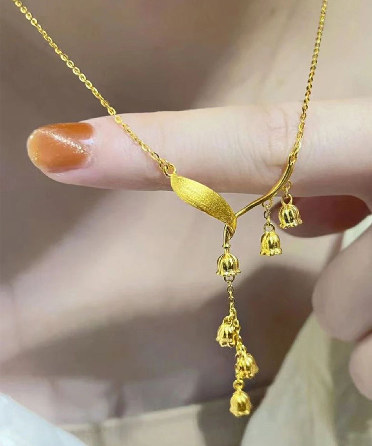 2025 Gold Sterling Silver Overgild Lily Of The Valley Tassel Pendant Necklace
