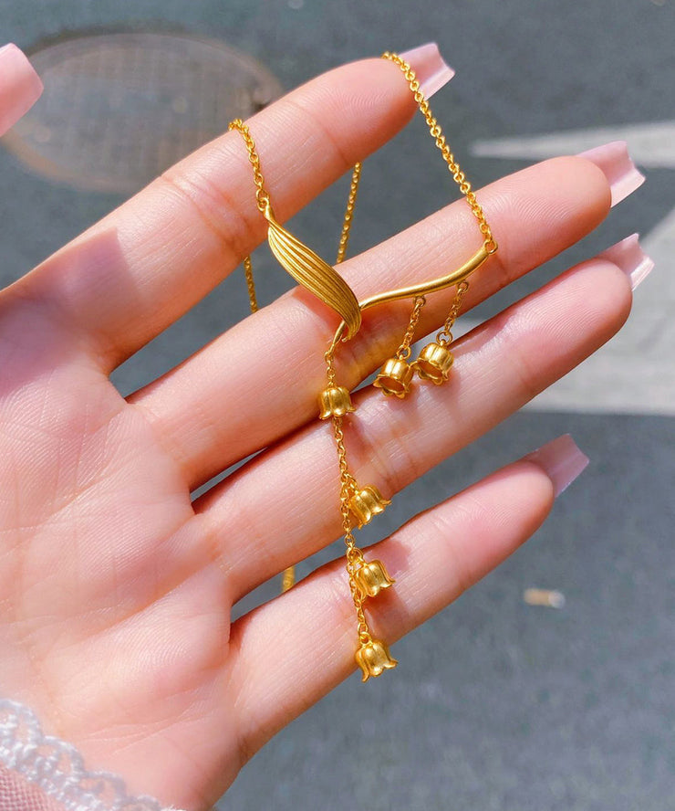 2025 Gold Sterling Silver Overgild Lily Of The Valley Tassel Pendant Necklace